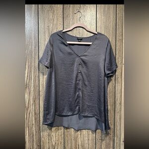 Torrid Gray Hamm Charm Short Sleeve High Low Blouse